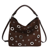 Retro Niche Metal Rivet Tote Bag for Women New Versatile Biker Style Shoulder Crossbody Bag