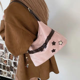 Korean Fashion Y2k Cute Bow Large Capacity Tote Bag Cool PU Leather Crossbody Bags Shoulder Bag Storage Bags Woman Bag