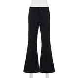 MQTIME  -  Chic Low Waisted Flared Pants Y2K High Street Retro Wide Leg Trousers Goth Slim Pocket Office Lady Korean Baggy Pants