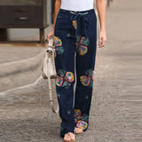 MQTIME  -  Women S Printed Cotton Linen Casual Pants Elastic Waist Comfortable Loose Fit Long Trousers Ready To Ship Stock Available