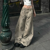 MQTIME  -  90s Vintage Streetwear Bottoms Casual Low Waist Wide Leg Jeans Women Y2K Grunge Zip Pockets Denim Pants Loose Cargo Jean