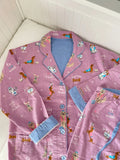 MQTIME  -  Floral Print Cotton Pajamas Long Sve Women's Home Clothes Set Spring Autumn Large Size Sweet Sle Spwear Ensemble