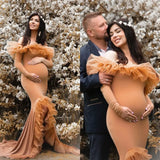 MQTIME  -  Elegant Mermaid Maternity Dress for Photoshoot Long Prom Dresses with Ruffles Side Split Baby Shower Gowns vestido de novia