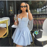 MQTIME  -  Fashion Lace Camisole Dress Women's Sleeveless Backless Lace Up A-line Pleated Mini Dresses Summer Party Women's Long Robe