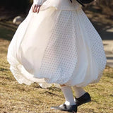 MQTIME  -   classic bud  polka dot splicing layers rich skin feel soft spring puffy skirt women  Slight Strech