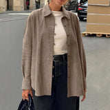 MQTIME  -  Vintage Brown Suede Shirt Fall-winter Small Loose Midi Cardigan Top Women