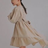  MQTIME  -  New Autumn Children Clothes 2-6 Yrs Baby Girl Party Dress Long Sleeved Cotton Solid Color Kids Princess Dresses