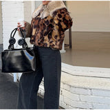MQTIME  -  Female autumn Winter Vintage Leopard Printed Fur Coat Long Sleeves Lapel Loose Warm Retro Jacket Causal Street Coats 2025