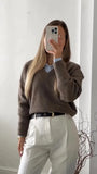  MQTIME  -  Elegant Solid V-neck Sweater For Women Autumn Winter Classical Knitted Pullover Long Sleeve Lady Street Simple Basic Jumper