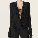 MQTIME  -  New Hot Sale Of The Season Lace Insertion Cross Neck Design Sensual Early Autumn Top Fake Two-Piece Splice Strategy Women's T-sh