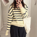 MQTIME  -  Women Sweater Autumn Winter Knitted Pullovers V-neck Bottoming Shirts Stripes Jumpers Long Sleeve Female Basic Tops