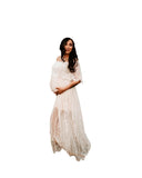 MQTIME  - Maternity Photoshoot Dress Stylish Maternity Lace Maxi Dress with Off-Shoulder Design for Photography Sessions