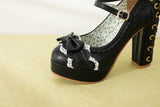 MQTIME  -  Summer Ladies 2.5 Platform Cute Bow Lace Princess Lolita Shoes Party 10cm High Heel Buckle Big size 43