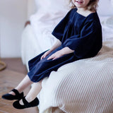  MQTIME  -  Girls Velvet Dress With Gorgeous Sleeves Chic Sapphire Blue Christmas Party Vintage Dresses Children's Autumn Clothes