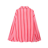 MQTIME  -  summer women's casual simple striped square collar long-sleeved shirt top + elastic waist wide-leg trousers