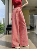 MQTIME  -  New Autumn Red Plaid Wide Leg Pants Women Casual Loose Floor Pants Ladies Elastic Waist Drawstring Mop Pants Pantalones