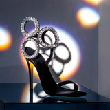 MQTIME  -  New Dress Wedding Shoes with One Word Water Diamond Fine Heel Roman Women's Sandals