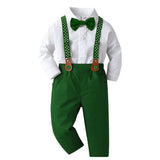 MQTIME  -  1 2 3 4 5 6 7Y Boy Christmas Outfit White Shirt+Star Printed Strap Set Children Autumn Formal Gentleman Wedding Flower Costume
