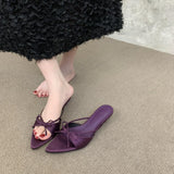 MQTIME  -  New Arrival Women's Shoes Exquisite Bow Pointed Head Mules for Woman Elegant French Casual Shoes Designer Shoes Zapatos De Mujer