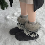  MQTIME  -  Sweet Lace Decoration Furry Suede Snow Boots Women Winter Thick Bottom Fluffy Fur Ankle Boots Warm Plush Designer Shoes