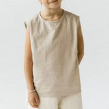 MQTIME  -  Girl's Linen T-Shirt Loose And Breathable Cool Sleeveless Summer Tank Top Unisex Basic Cotton Linen Tops For Boys And Girls