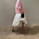 MQTIME  -  Fashion Satin Skirts Low Waist Plaid Color Regular Fit Midi Length Skirts Femme Vacation Ball Gown Long Skirt