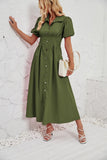 MQTIME  -  Rose Pink Maxi Dress Puff Sleeve Solid Color Button Down Dress Femme High Waist Summer Shirt Dress Basic Vestidos