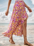 MQTIME  -  Summer Lace Up Slit Asymmetrical Ruffle Floral Skirt for Women Daily Clothing New Style Beach Female Casual Vacation Skirts