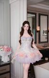 MQTIME  -  Light Blue Handmade Sweetheart Short Prom Dress Sparkly Rhinestone Appliques Homecoming Gown Princess Puffy Birthday Party Dress