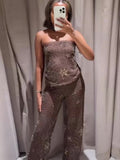  MQTIME  -  Fashion Floral Sequin Beading Vest For Women Street Scarf Neck Cropped Tank Female Elegant Backless Sleeveless Evening Party Top