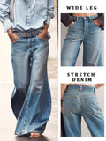 ﻿ MQTIME  -  autumn retro washed flared light blue women's jeans women's low waist wide leg jeans going out all-match style