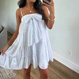 MQTIME  -  Women's Summer Mini Cami Dress Stylish Y2k Dots Print Bow Decor Front Square Neck Spaghetti Strap Flowy Loose Dresses
