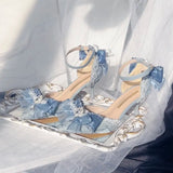 MQTIME  -  Women's Pointed Toe Stiletto Heels Silver Blue Glitter Lolita Shoes Handmade Lace Bow Party Dress Pumps