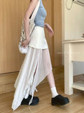  MQTIME  -  New Summer Style, Korean Design Sense, Niche and Irregular Fake Two-piece Mesh Patchwork Bodycon Skirt.