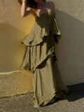 MQTIME  -  Summer Leisure Vacation Long Dress Elegant Sling Layered Satin Party Dress New Ladies Sleeveless Hollow Beach Maxi Dresses