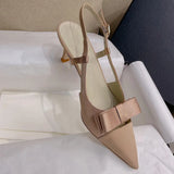 MQTIME  -  Bow Hollow High Heels Summer New Pointed Thin Heel Silk Toe Cap Women's Sandals