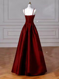 MQTIME  -  Burgundy Evening Dress Satin Prom Dress Spaghetti Lace-up/Zipper Back as you choose Party Dress
