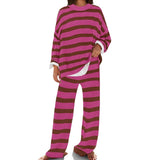 MQTIME  -  Women's Striped Suit Autmn Casual Long Sleeved Sweater Pullovers + Wide Leg Pants with Pockets Home Pajamas 2 Piece Sleepwear