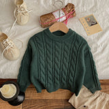  MQTIME  -  Girls Sweater Autumn Winter Children Cotton Solid Thicken Warm Baby Pullovers Retro Loose Round Collar 2-8Y Kids Boy Knitwear