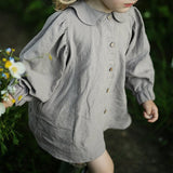 MQTIME  -  Autumn Retro Girls Long-Sleeve Cotton And Linen Shirts With Buttons New Baby Girl Casual Doll Collar Lantern Sleeve Tops TZ151
