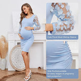 MQTIME  - Women Solid Color Maternity Pregnancy Clothing Cute Puff Sleeve Slim Dresses For Photoshoot