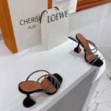 MQTIME  -  Square Sandals Women's Summer Roman Women's Shoes with Open-toed Rhinestone Slippers Women