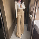 MQTIME  -  Spring Autumn Fashion High Waist Leg Trousers Women Solid Wide Leg Trousers Casual Elegant Commute High Waisted Flared Trousers