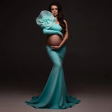 MQTIME  -  2 Pieces Floral Long Maternity Dress To Photoshoots High Stretchy Short Top And Long Mermaid Skirts Women Maxi Dress