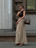 MQTIME  -  Autumn Winter Women Elegant Maxi Skirts Solid Gold Sequnied High Waist Ladies A-line Flare Long Skirt For Women