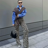 MQTIME  -  Women Animal Print Straight Leg Pants Fashion Slim Fit Trousers with Zipper Detail for Casual Streetwear