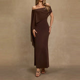 MQTIME  -  Fashion High Waist Temperament Long Dress Elegant Irregular Solid Party Dress Sexy Off Shoulder Draped Wrap Hips Dress