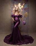MQTIME  -  Dark Purple Robe Maternity Dress for Baby Shower Mermaid Photo Shoot Vestiti Sposa Pregnant Women Gowns Customized