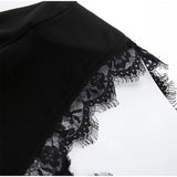 MQTIME  -  Women's Black Bodycon Mini Dress Lace Cutout Neck Long Sleeve Lace Trim Slim Fit Elegant Party Evening Casual Fashion Lady Dress