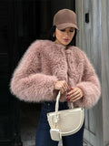 MQTIME  -  Faux Fur Short Coats Women Casual Solid Long Sleeved Fluffy Fox Fur Jacket Female Autumn Winter Fashion High Street Outwear